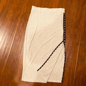 Wave Rib Button Up Midi Skirt in Gray XS-S